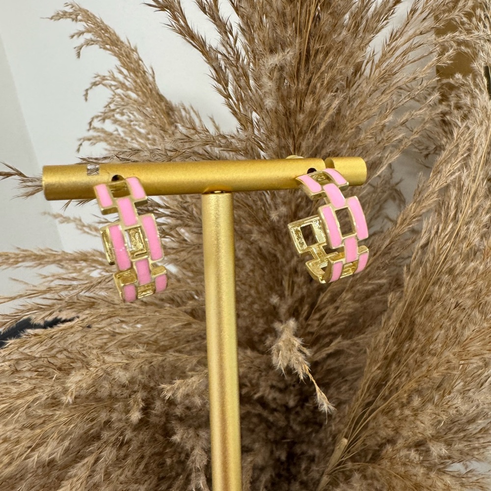 Pink and Gold Geometric Earrings
